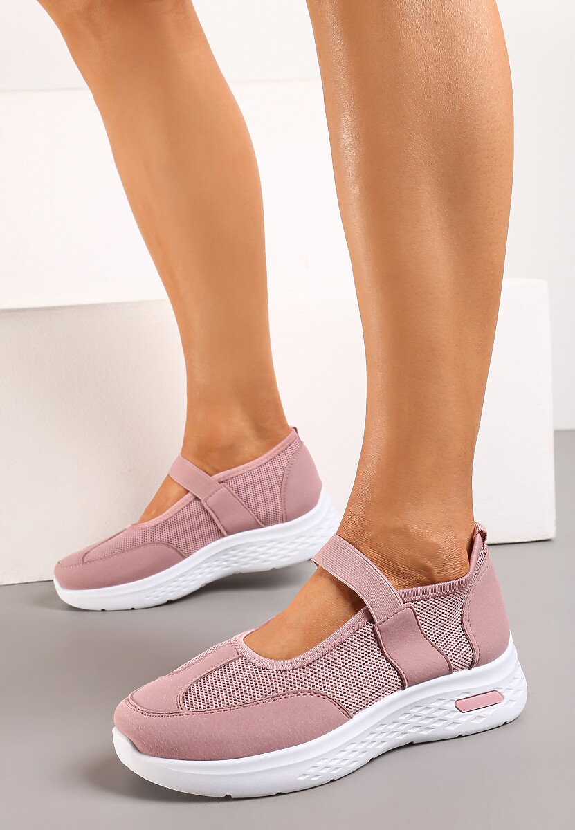 Różowe Tenisówki na Płaskiej Podeszwie z Perforacją i Elastyczną Wstawką Xolema