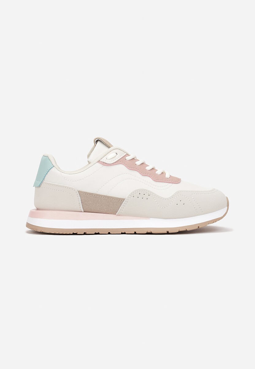 Biało-Różowe Sneakersy Zdobione Wstawkami z Imitacji Skóry Fayela