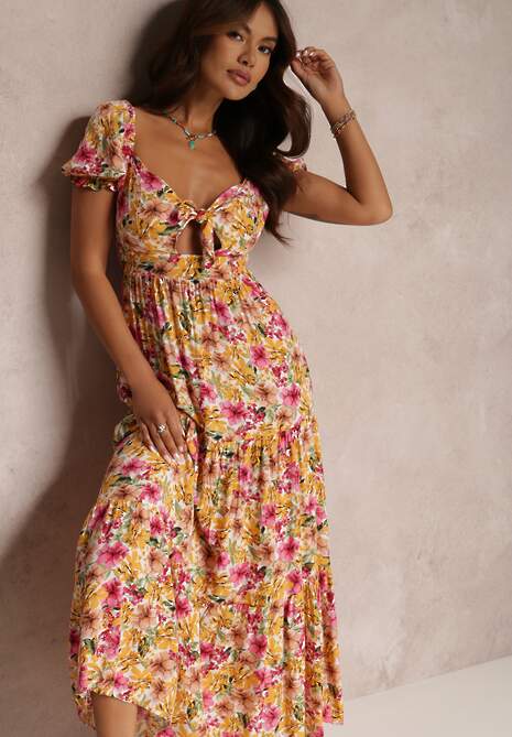 Biało-Żółta Sukienka Mothea