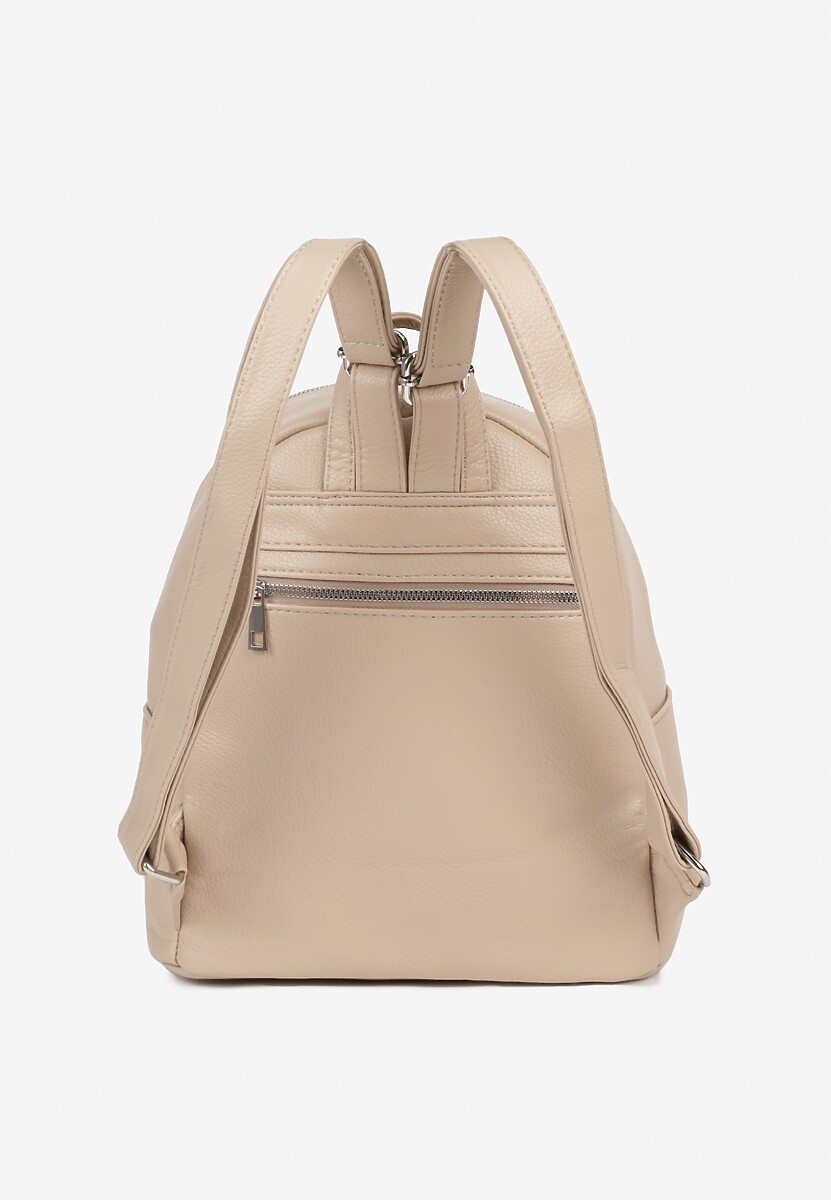 Beżowy Casualowy Plecak Ozdobiony Metalicznym Logo i Pikowaniem Jaloedi