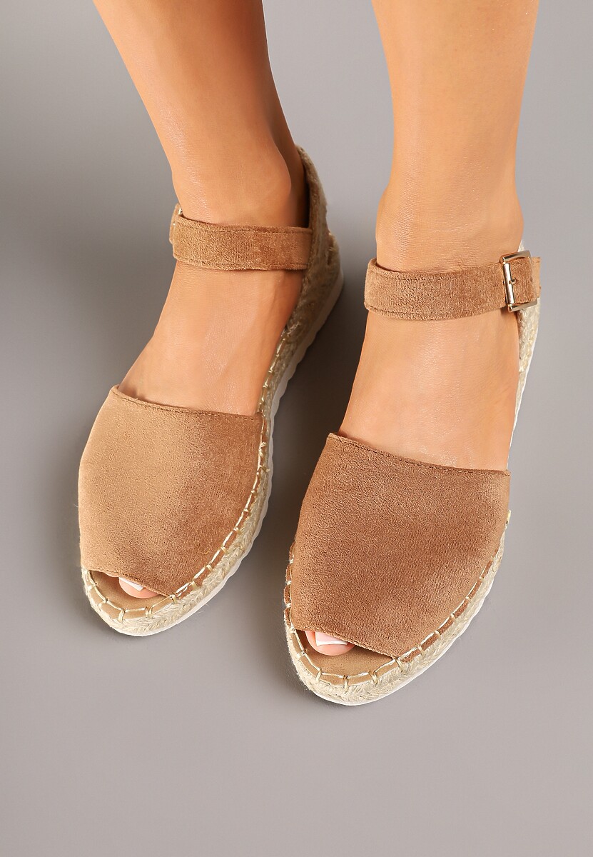 Brązowe Sandały z Plecionką w Typie Espadryli Oklerra