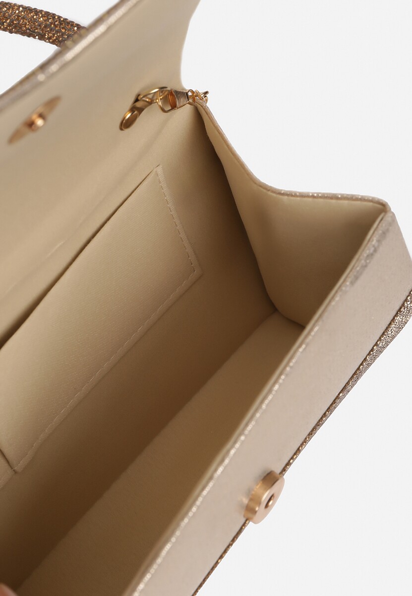 Złota Torebka Koktajlowa z Rączką Wysadzana Cyrkoniami z Łańcuszkiem Halorea