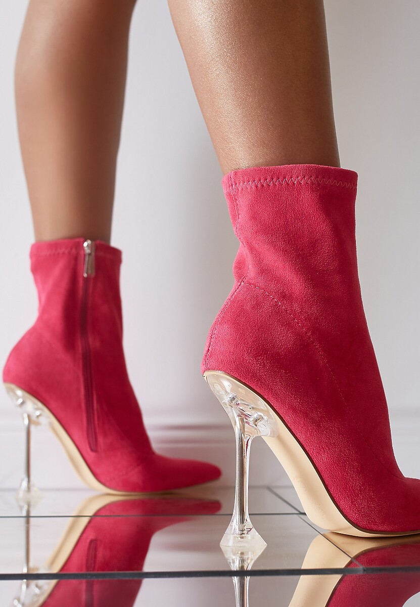 Fuksjowe Botki na Transparentnym Klepsydrowym Obcasie Polyxeni