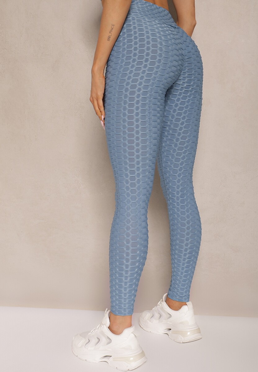 Niebieskie Sportowe Legginsy z Wytłoczonym Wzorkiem Askida