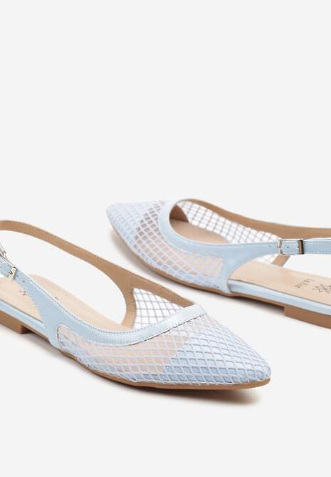 Niebieskie Siateczkowe Sandały ze Szpiczastym Noskiem i Paskiem z Klamerką Yastia