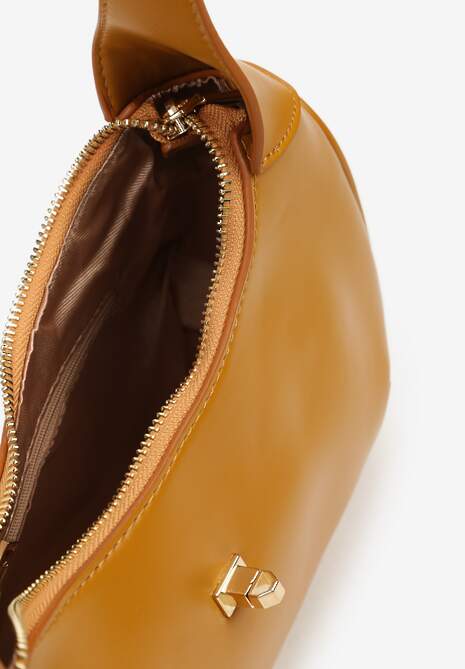 Brązowa Mała Torebka Bagietka z Paskiem i Rączką oraz Metalicznymi Wykończeniami Eflavia