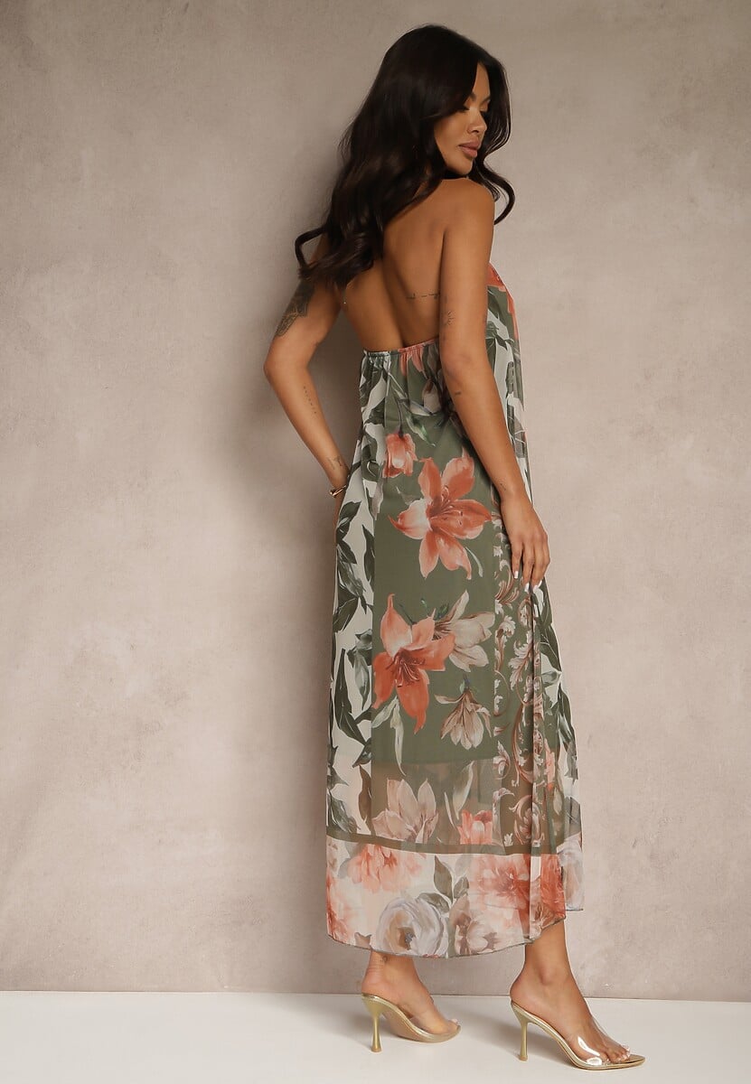 Ciemnozielona Kwiatowa Sukienka Siateczkowa z Wiskozą Izurelia