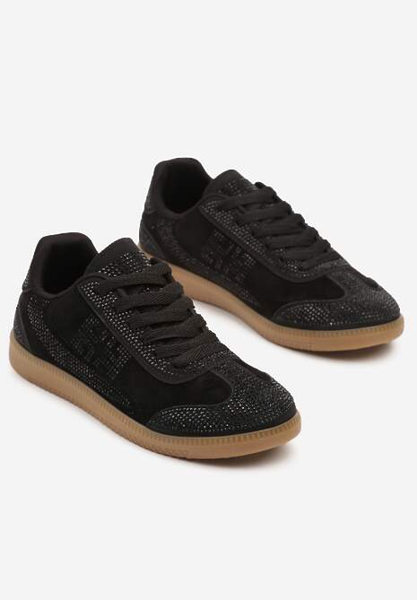 Czarne Sneakersy Tenisówki Ozdobione Cyrkoniami Amoiona