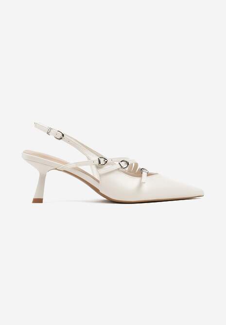 Białe Sandały Typu Kaczuszki Ozdobione Paskami i Sprzączkami Viranivia