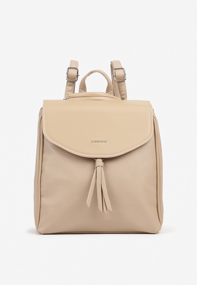 Beżowy Plecak Basic z Ozdobnym Frędzlem Vikelin