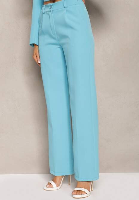 Niebieskie Spodnie Garniturowe z Lekko Rozszerzanymi Nogawkami Lienta