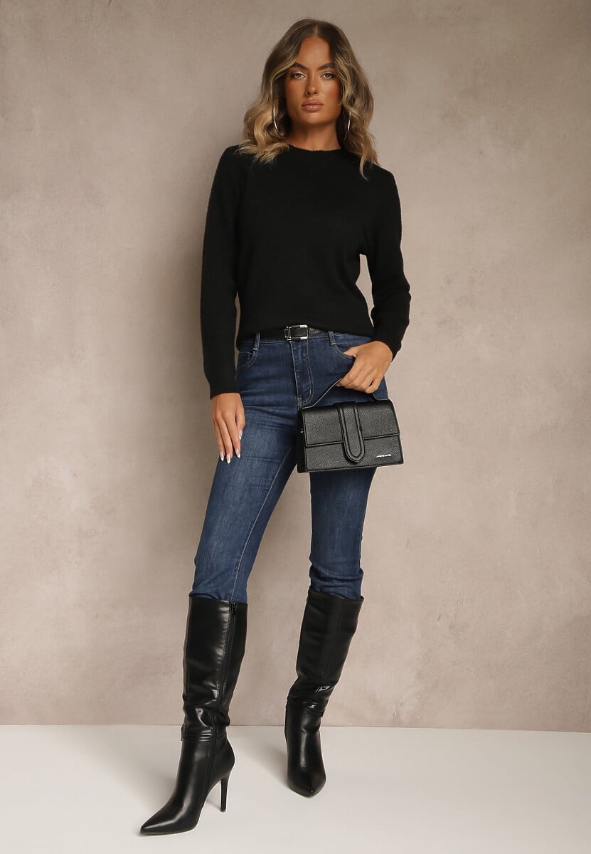 Czarny Sweter z Wełną ze Ściągaczami Furrive