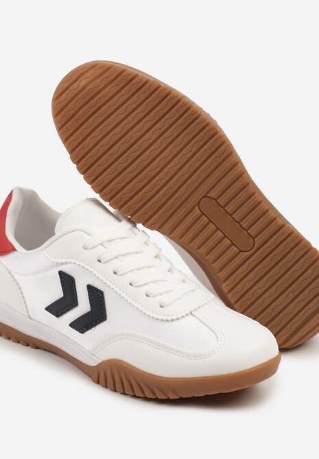 Biało-Czerwone Sneakersy Typu Kultowe Tenisówki Zdobione Przeszyciami Mepenna