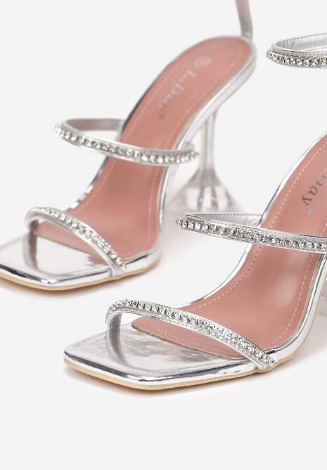 Srebrne Sandały na Transparentnym Obcasie z Paskami z Cyrkoniami Admiral