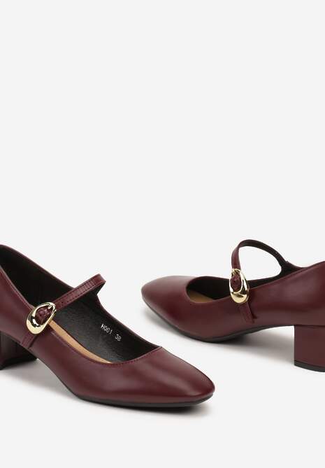 Bordowe Czółenka w Stylu Mary Jane na Słupku Daithara