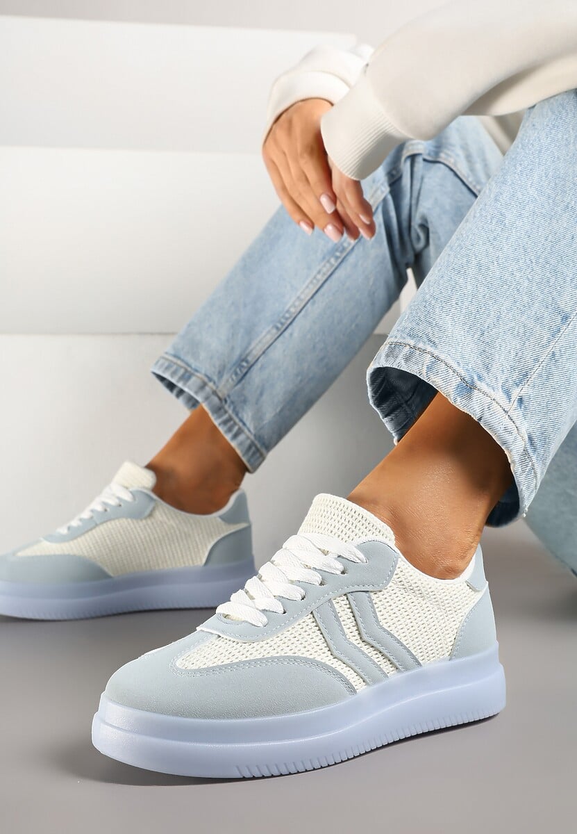 Różowo-Niebieskie Sneakersy Tenisówki Ozdobione Paskami Falovinia