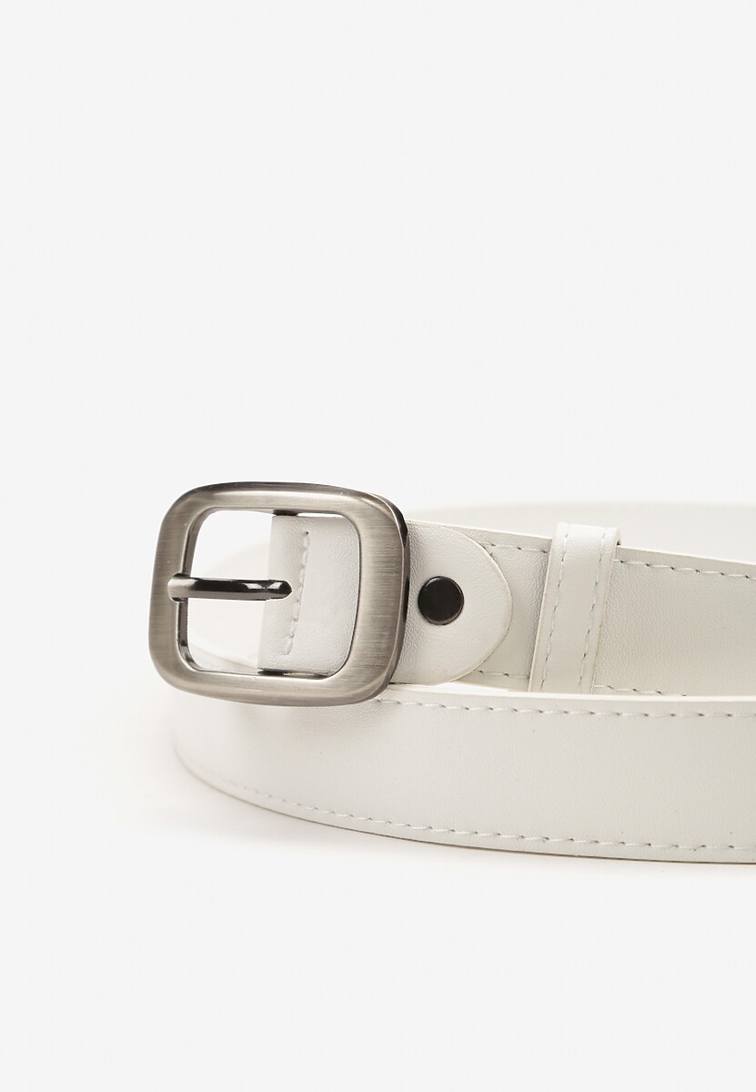 Biały Klasyczny Pasek z Klamrą o Geometrycznym Kształcie Revadelle