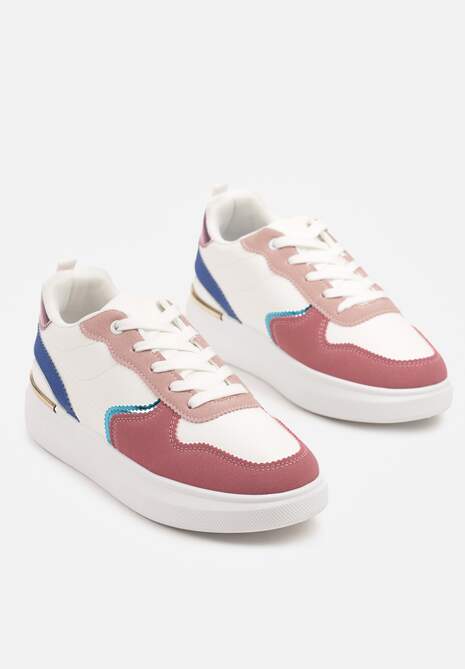 Biało-Różowe Sneakersy z Metalicznymi Aplikacjami Terlexia