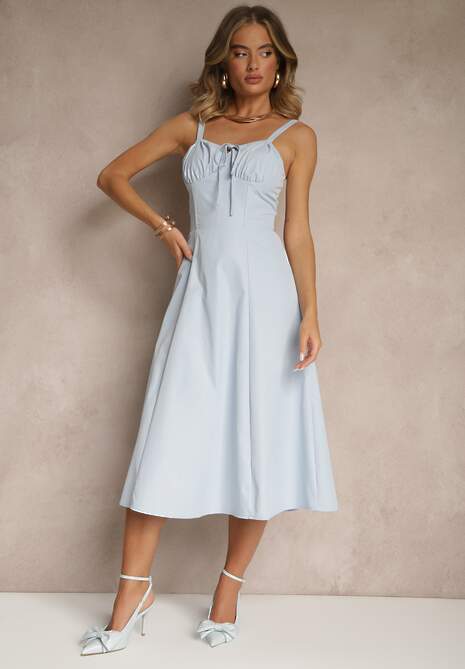 Niebieska Koktajlowa Sukienka Gorsetowa Vices z Rozkloszowanym Dołem Kolinnea