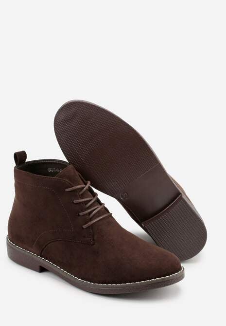Ciemnobrązowe Botki Vices o Klasycznym Fasonie Trzewików z Imitacji Zamszu Ativitta