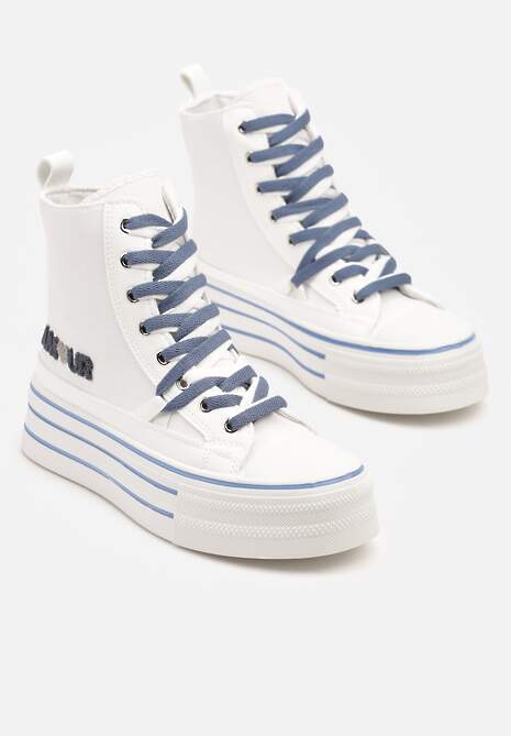 Białe Trampki z Cholewką za Kostkę i Kontrastowym Sznurowaniem Rivloti