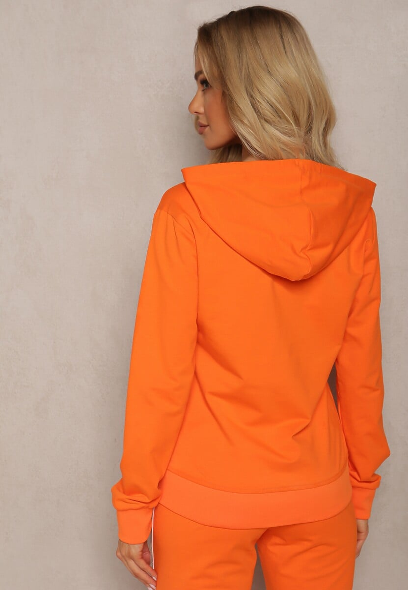 Pomarańczowa Bluza z Kapturem na Suwak z Metalową Aplikacją Jevase