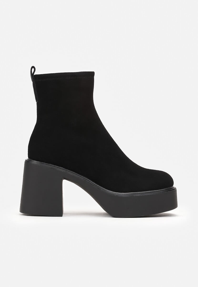 Czarne Casualowe Botki na Słupku i Platformie Dansee