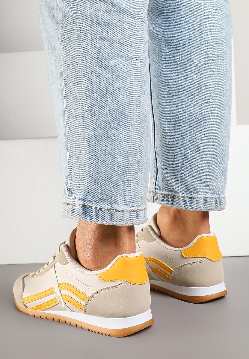 Beżowo-Pomarańczowe Sneakersy Typu Klasyczne Tenisówki Zdobione Przeszyciami Zardiva