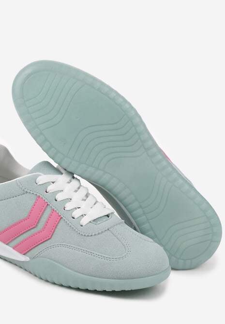 Jasnozielone Sneakersy w Stylu Tenisówek z Paskami na Boku Cholewki Aitoria