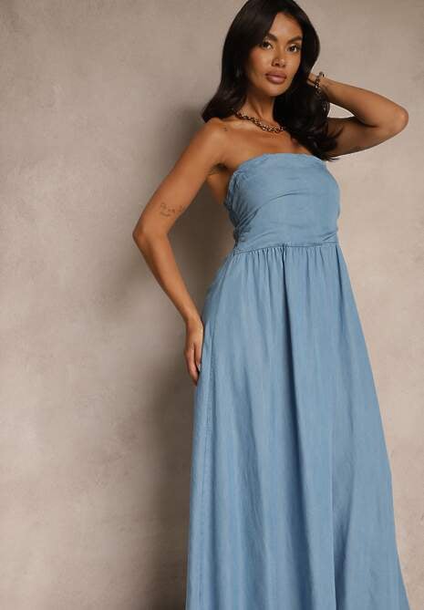 Granatowa Rozkloszowana Sukienka Bandeau Mavoreine