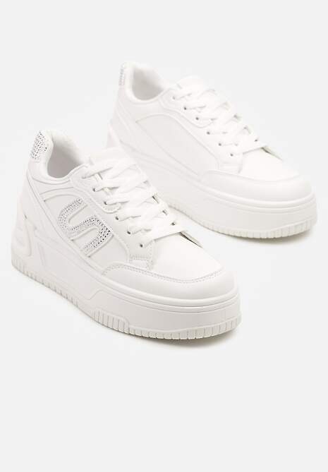Białe Sneakersy na Platformie z Geometrycznym Motywem Zolsemi