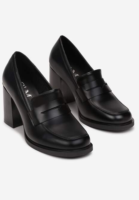 Czarne Półbuty na Słupku z Kwadratowym Noskiem Teiga