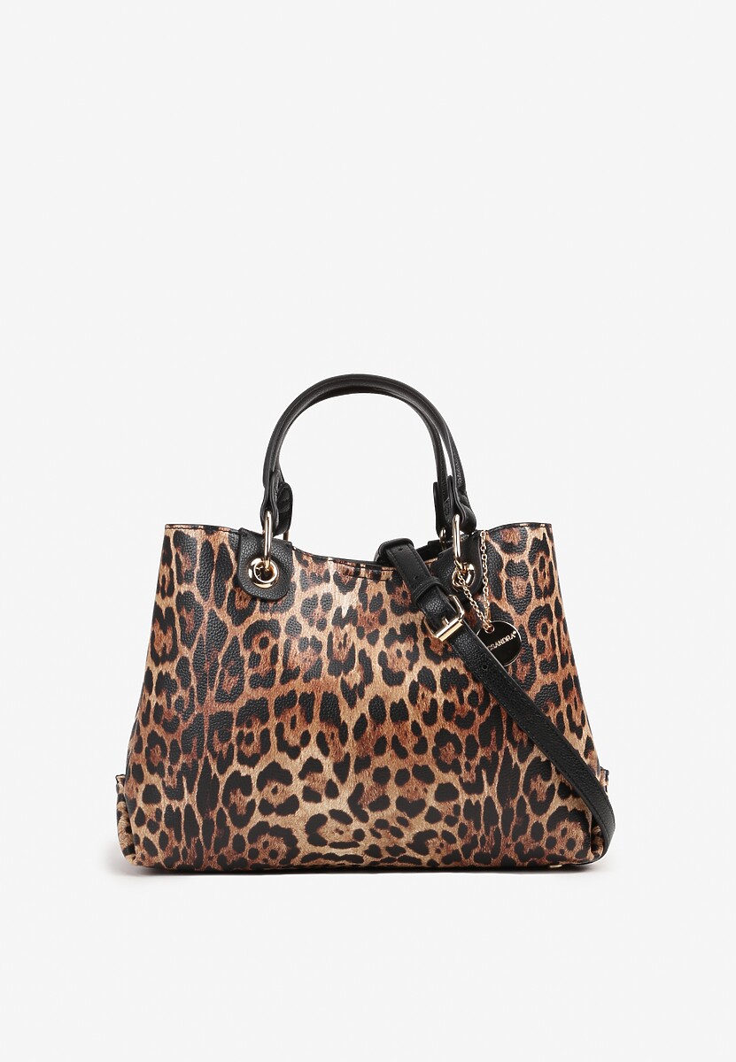 Szara Dwukomorowa Torebka na Ramię w Stylu Tote w Cętki Elsinavia