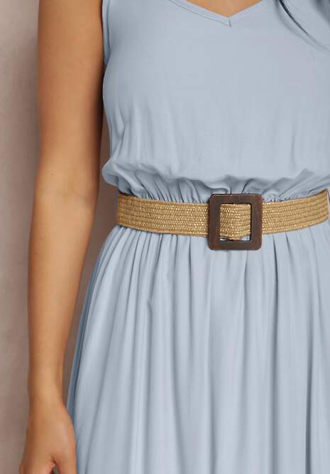 Niebieska Sukienka z Paskiem Auxonia