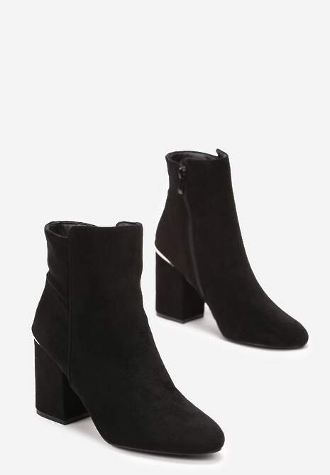 Czarne Botki na Obcasie z Imitacji Zamszu Giorgina