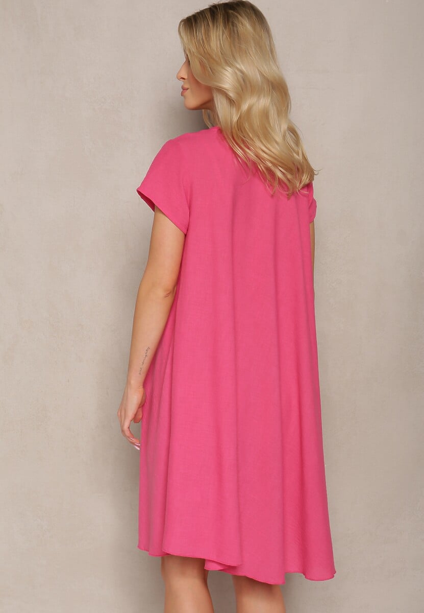 Fuksjowa Sukienka o Rozkloszowanym Kroju z Krótkim Rękawem Tiasha