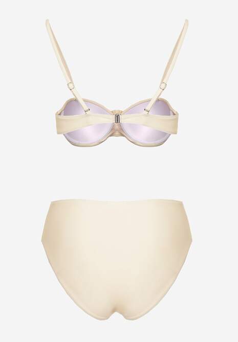 Beżowe Bikini Majtki Figi Biustonosz Ozdobione Kwiatem 3D Tenionea