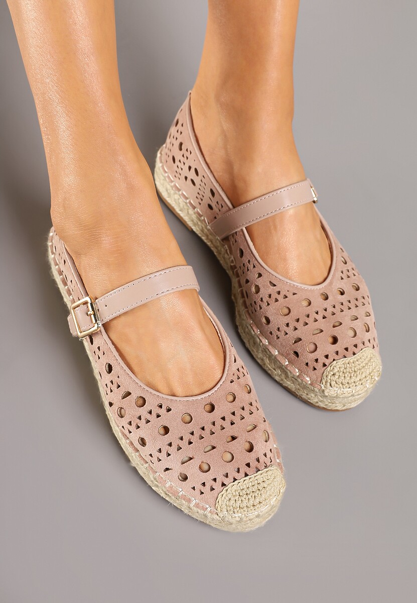Różowe Płaskie Espadryle z Plecionką i Ażurową Cholewką Aralithra