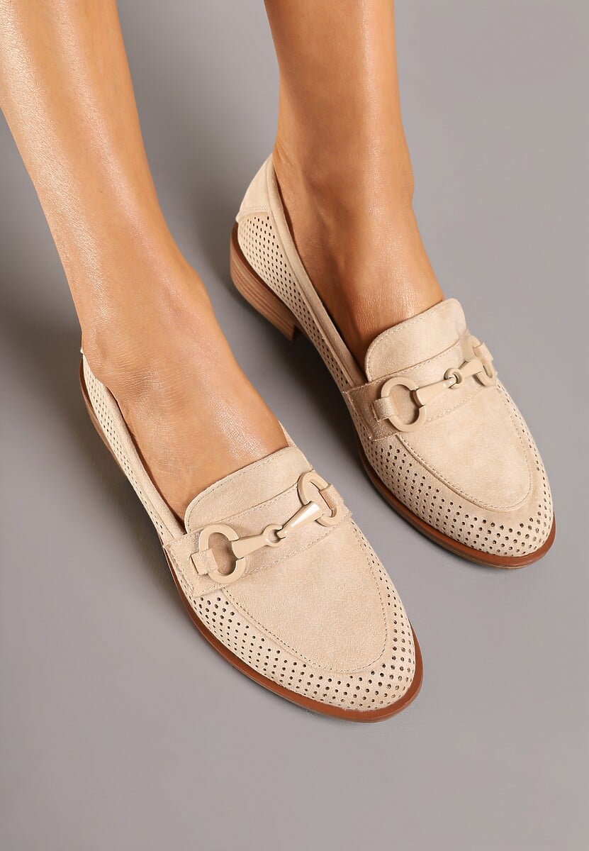 Beżowe Mokasyny Vices z Perforacją z Wkładką ze Skóry Naturalnej Felithria