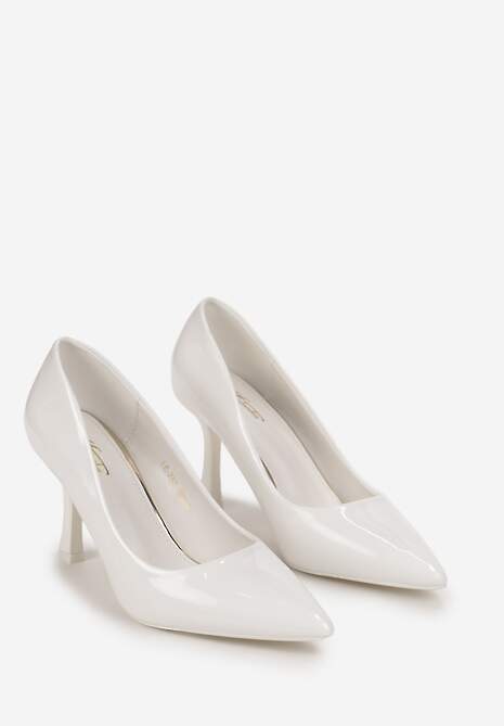 Białe Lakierowane Szpilki ze Szpiczastym Noskiem Sileto