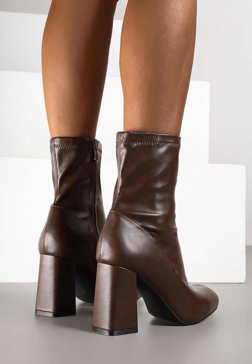 Ciemnobrązowe Botki Vices na Obcasie Typu Słupek ze Szpiczastym Noskiem Morenne