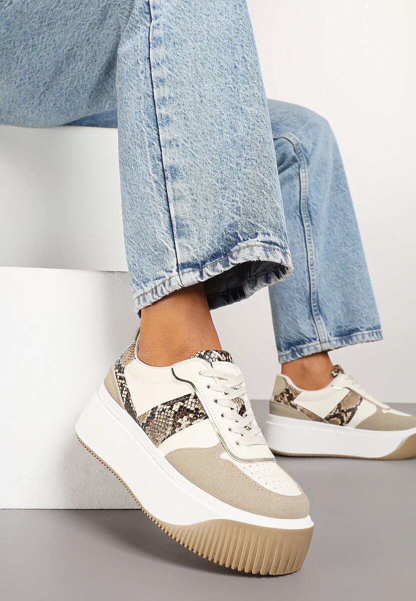 Czarne Sneakersy na Platformie z Metalicznym Zdobieniem i Printem w Panterkę Fonarien