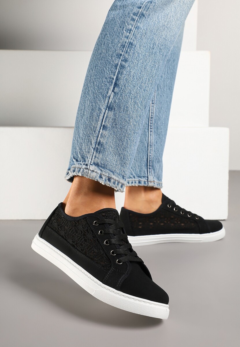 Czarne Trampki Tenisówki Ozdobione Ażurową Cholewką Xalimi