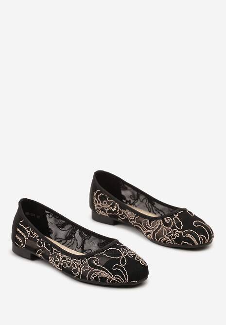 Czarne Balerinki z Przeszyciami Ozdobione Cekinami Vellamira