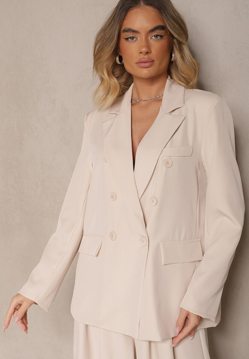 Jasnobeżowa Marynarka Dwurzędowa z Usztywnionymi Ramionami Emivori