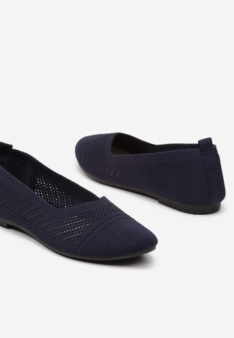 Granatowe Płaskie Balerinki z Siateczkowego Materiału Nelibra