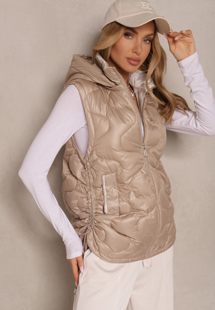 Brązowa Kamizelka z Odpinanym Kapturem Ozdobnie Pikowana Silzeki