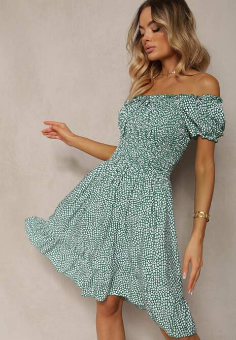 Zielona Sukienka Midi o Fasonie Bawełnianej Hiszpanki Nairo