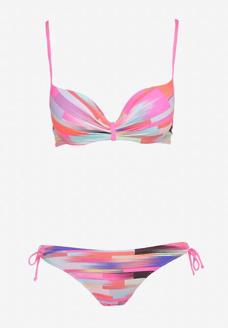 Różowe Dwuczęściowe Bikini Biustonosz na Regulowanych Ramiączkach i Majtki Wiązane po Bokach z Możliwością Regulacji Evemarie