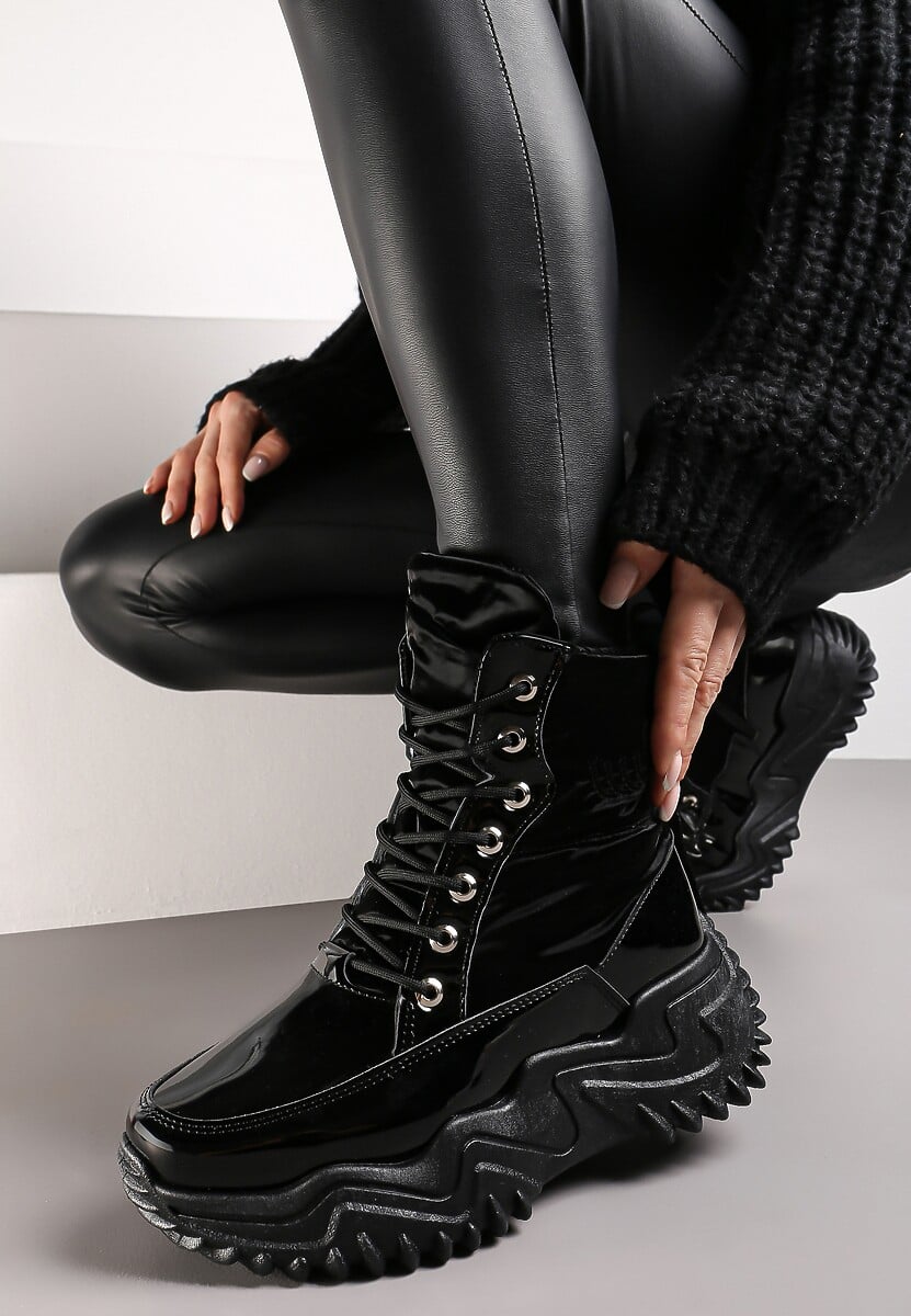 Czarne Ocieplane Sneakersy za Kostkę na Platformie Melianira